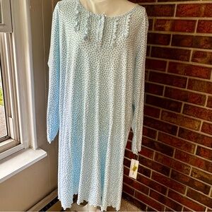 Miss Elaine Long Sleeve Ruffles Light Blue Polka Dot Nightgown House Dress Cozy